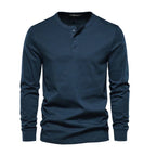 Classic Men's Long Sleeve Henley Shirt with Three-Button Placket for Versatile Style 0