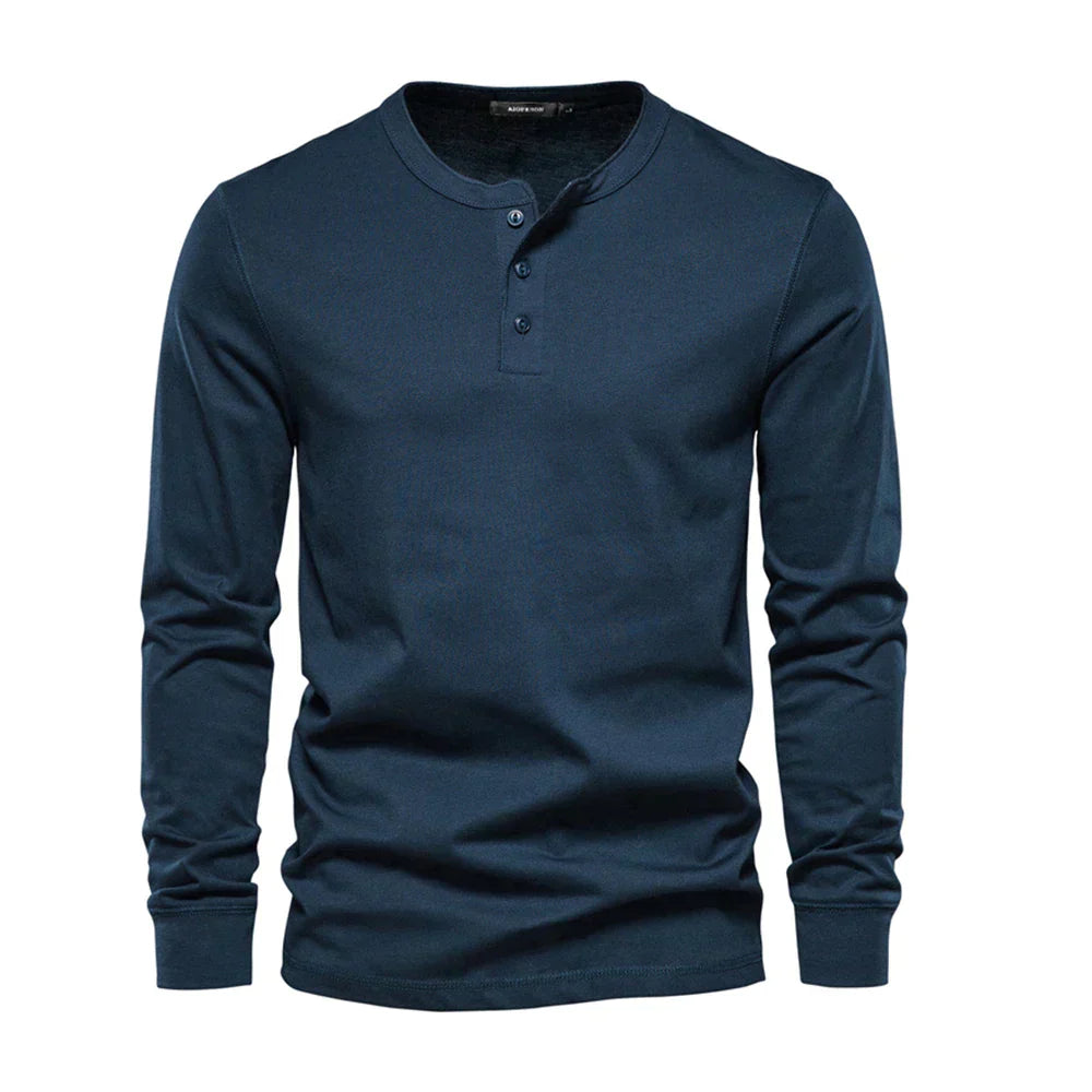 Classic Men's Long Sleeve Henley Shirt with Three-Button Placket for Versatile Style 0