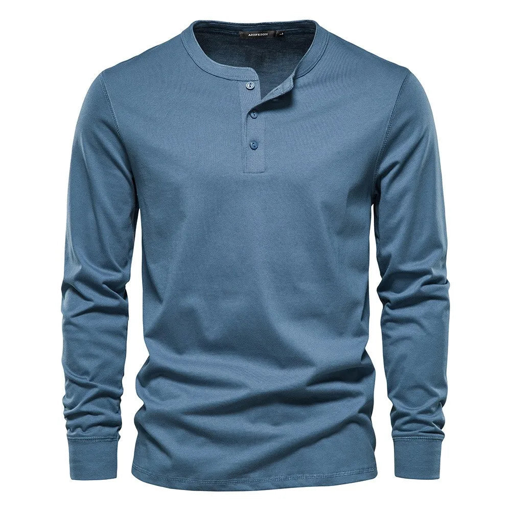 Classic Men's Long Sleeve Henley Shirt with Three-Button Placket for Versatile Style 1