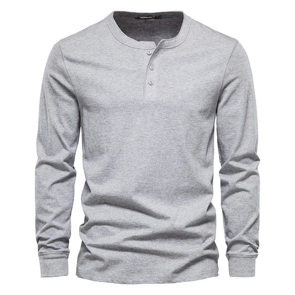 Classic Men's Long Sleeve Henley Shirt with Three-Button Placket for Versatile Style 2