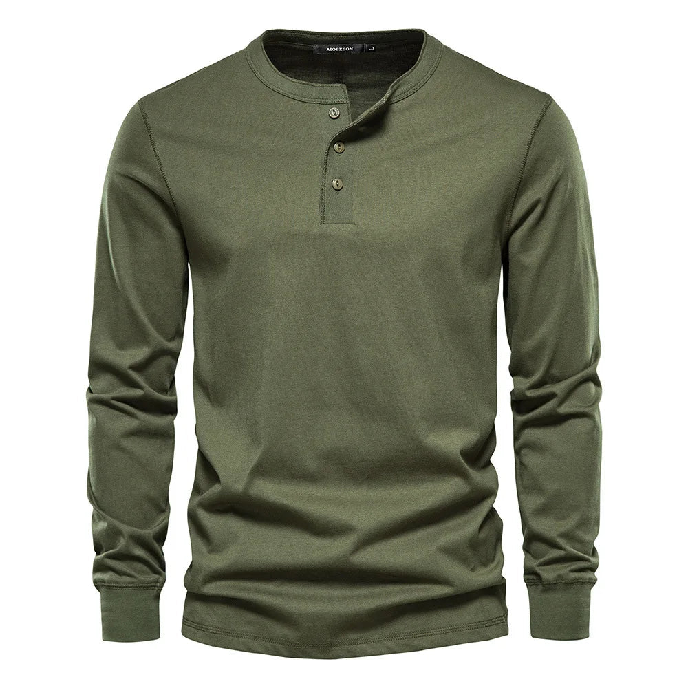 Classic Men's Long Sleeve Henley Shirt with Three-Button Placket for Versatile Style 3