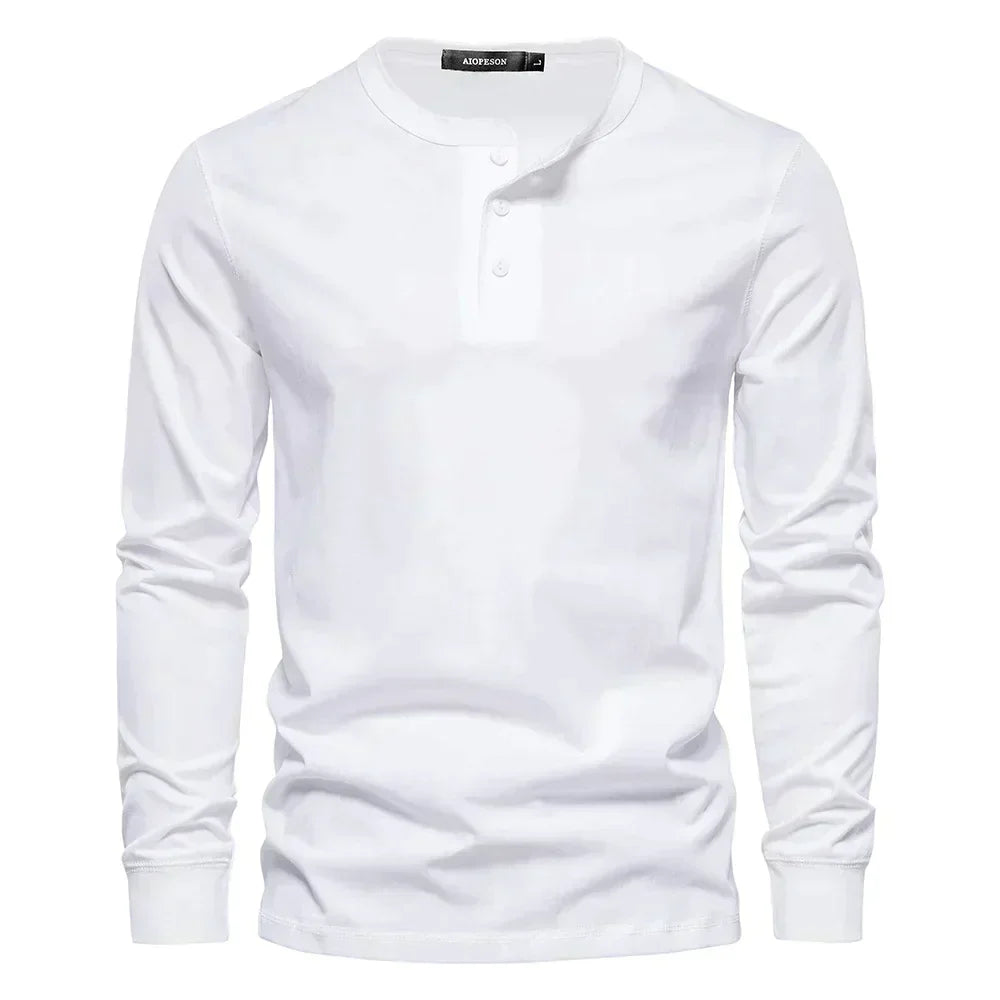 Classic Men's Long Sleeve Henley Shirt with Three-Button Placket for Versatile Style 4
