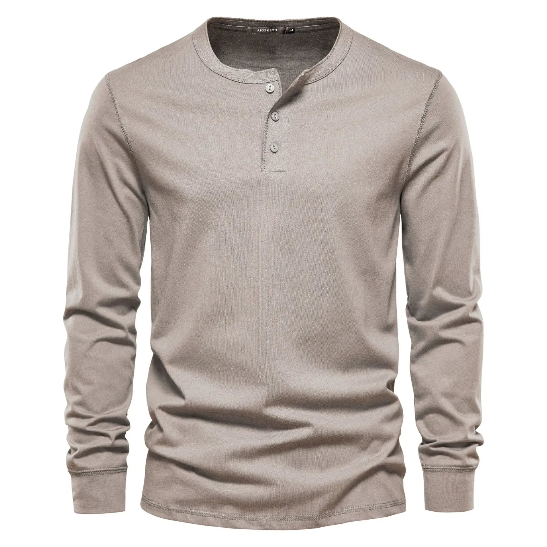 Classic Men's Long Sleeve Henley Shirt with Three-Button Placket for Versatile Style 5