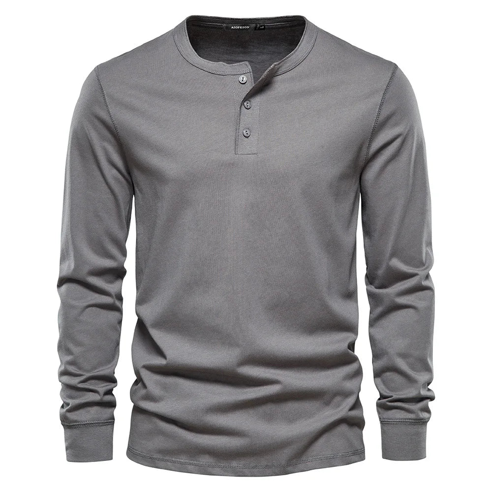 Classic Men's Long Sleeve Henley Shirt with Three-Button Placket for Versatile Style 6