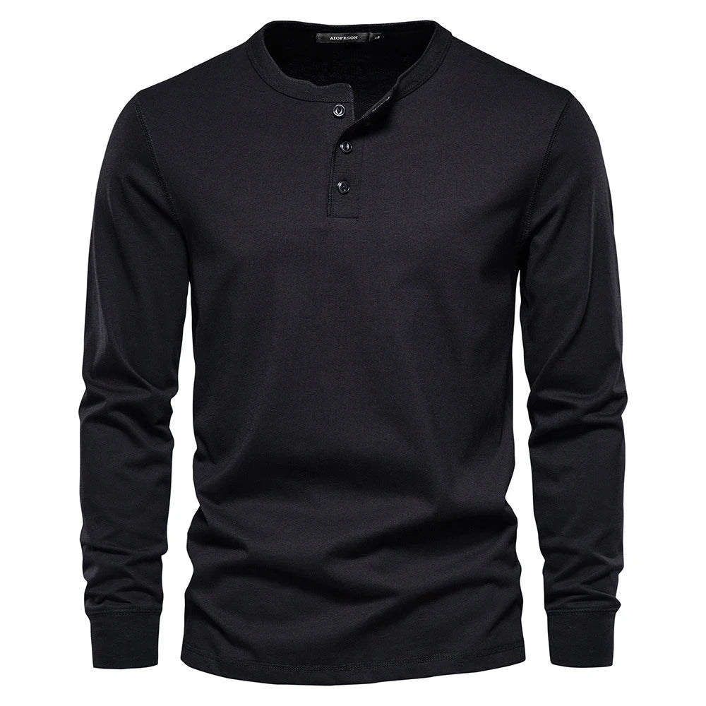 Classic Men's Long Sleeve Henley Shirt with Three-Button Placket for Versatile Style 7