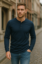 Classic Men's Long Sleeve Henley Shirt with Three-Button Placket for Versatile Style 8