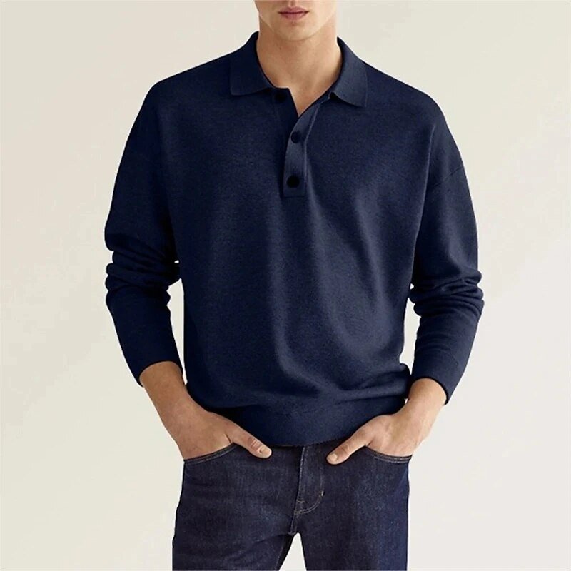 Elias Long Sleeve Polo Shirt - Soft Casual Wear for Men, Comfortable Style 2