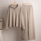 Indy Lounge Set – Women's Oversized Polo Sweater & Wide-Leg Trousers in Sand 5