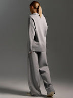 Indy Lounge Set – Women's Oversized Polo Sweater & Wide-Leg Trousers in Sand 8