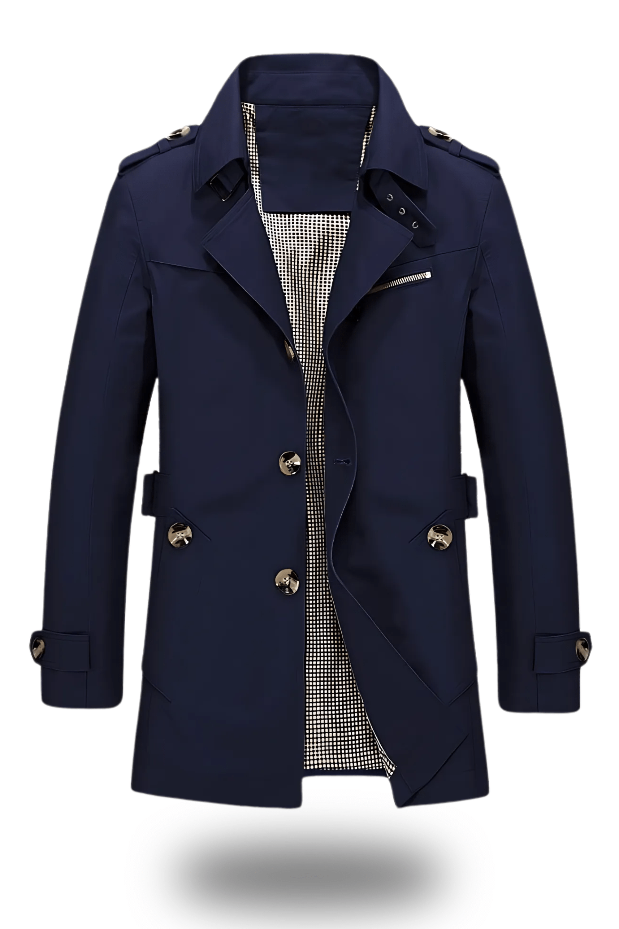 Classic Men’s Trench Coat with Folded Collar – Durable Fabric