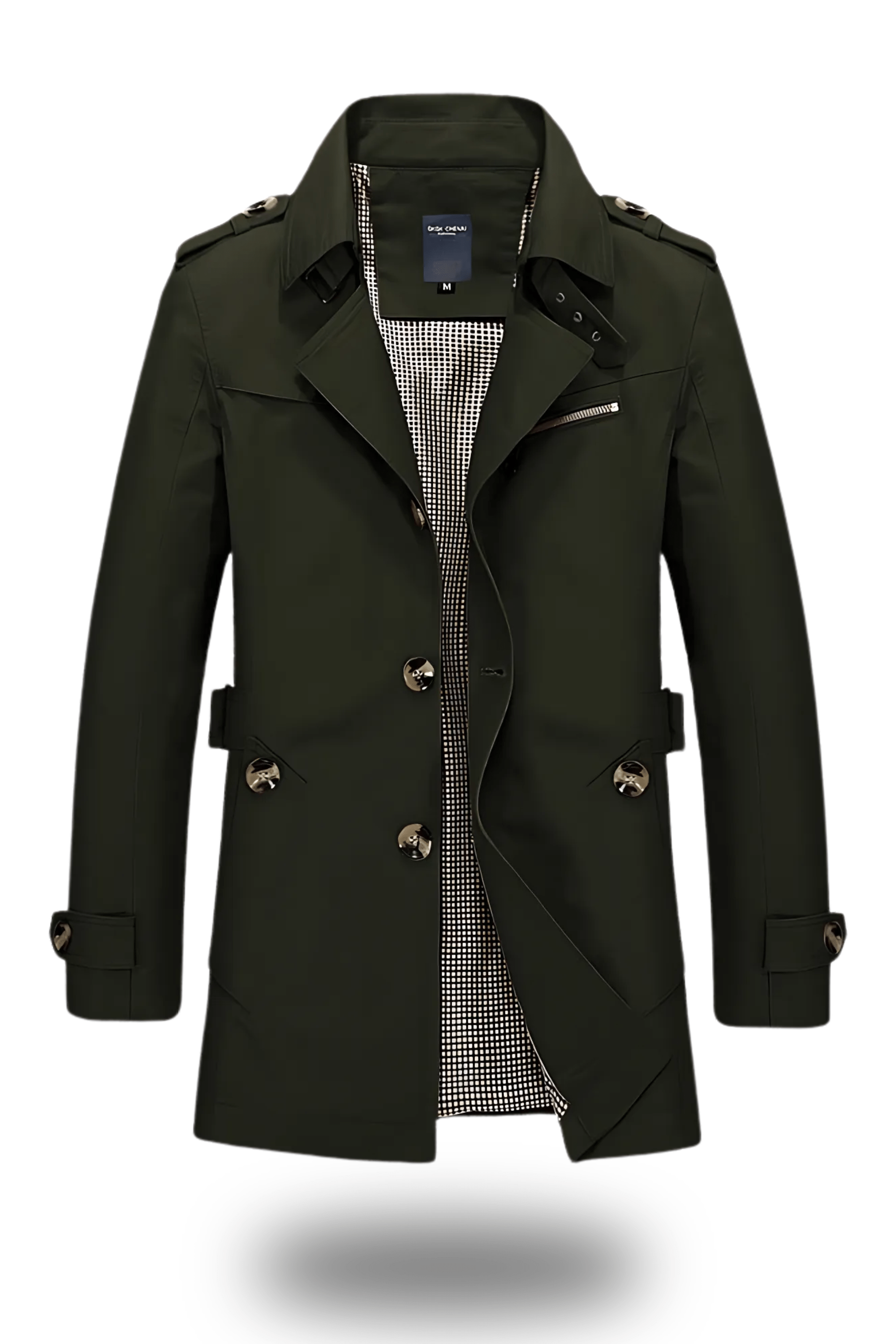 Classic Men’s Trench Coat with Folded Collar – Durable Fabric