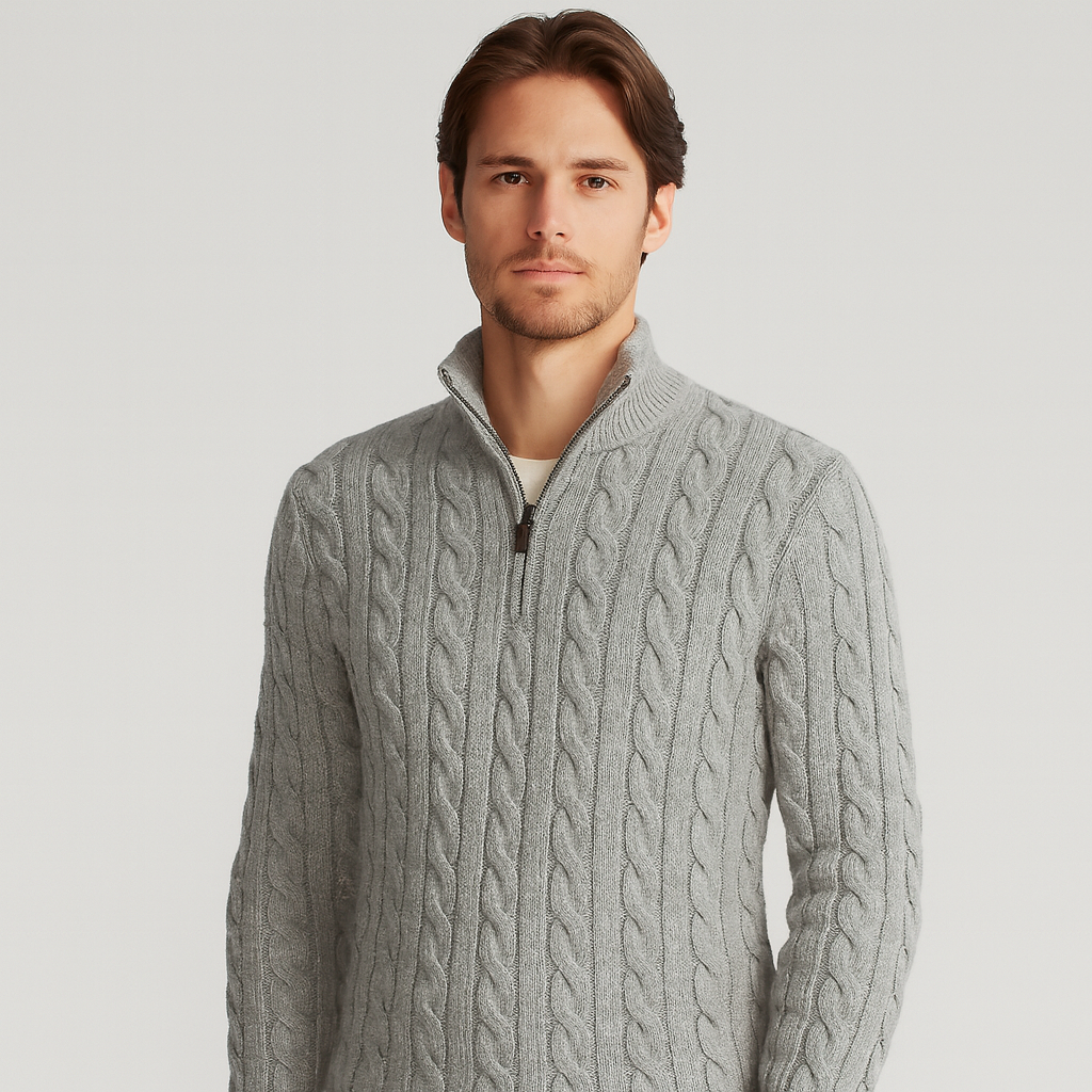 Men’s Half-Zip Sweater – Premium Cotton High Collar