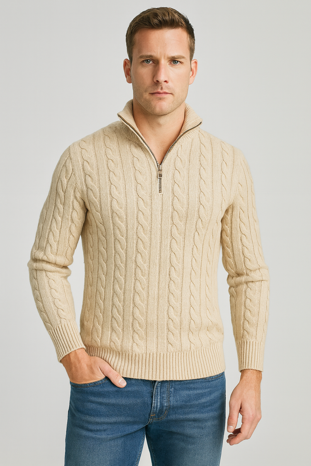 Men’s Half-Zip Sweater – Premium Cotton High Collar