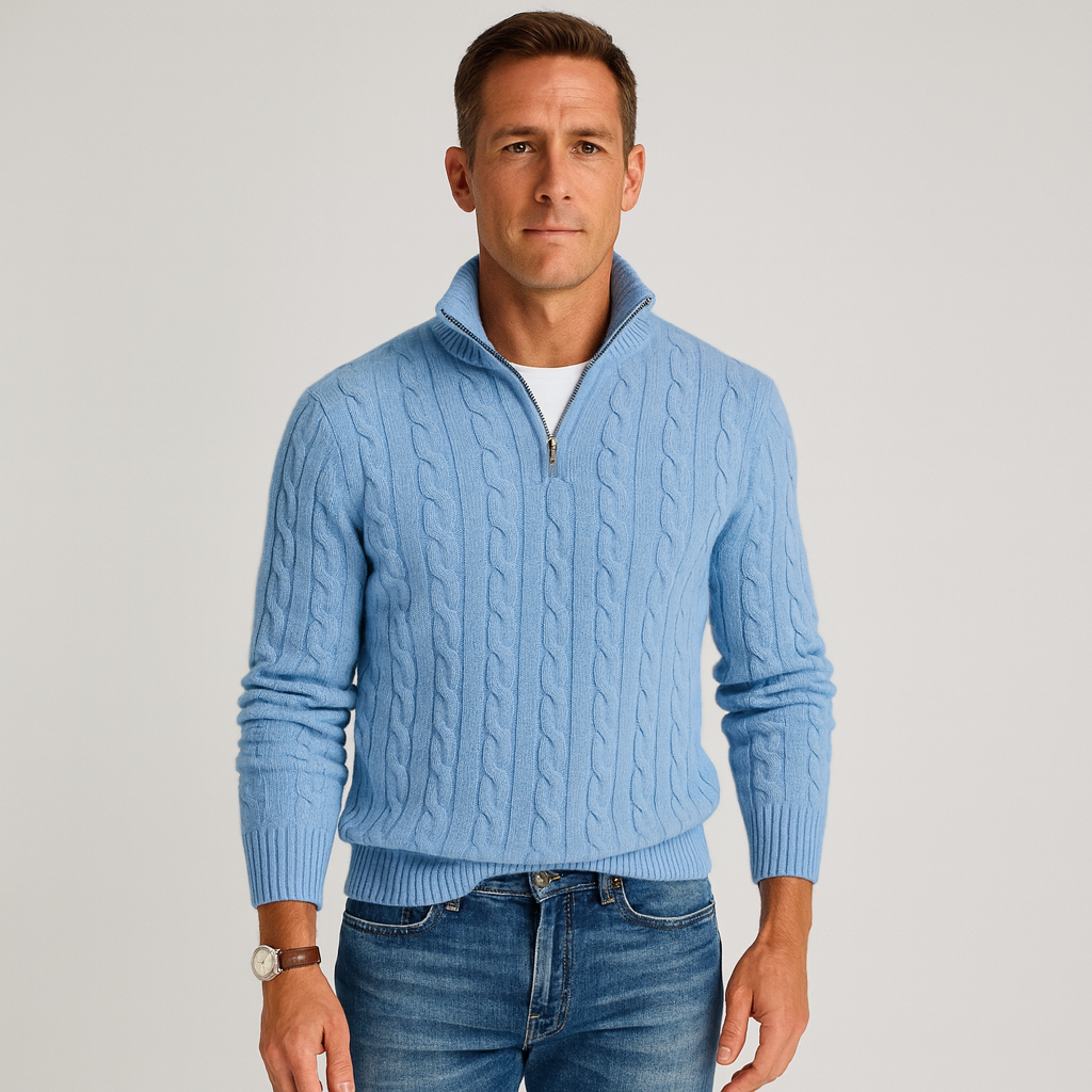 Men’s Half-Zip Sweater – Premium Cotton High Collar