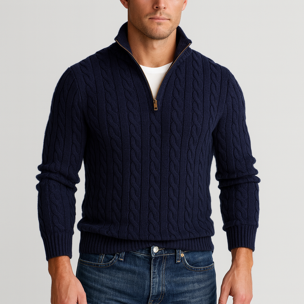 Men’s Half-Zip Sweater – Premium Cotton High Collar
