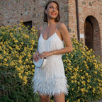 Women’s Cocktail Dress – Fringe Detail with Feather Hem