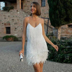 Women’s Cocktail Dress – Fringe Detail with Feather Hem