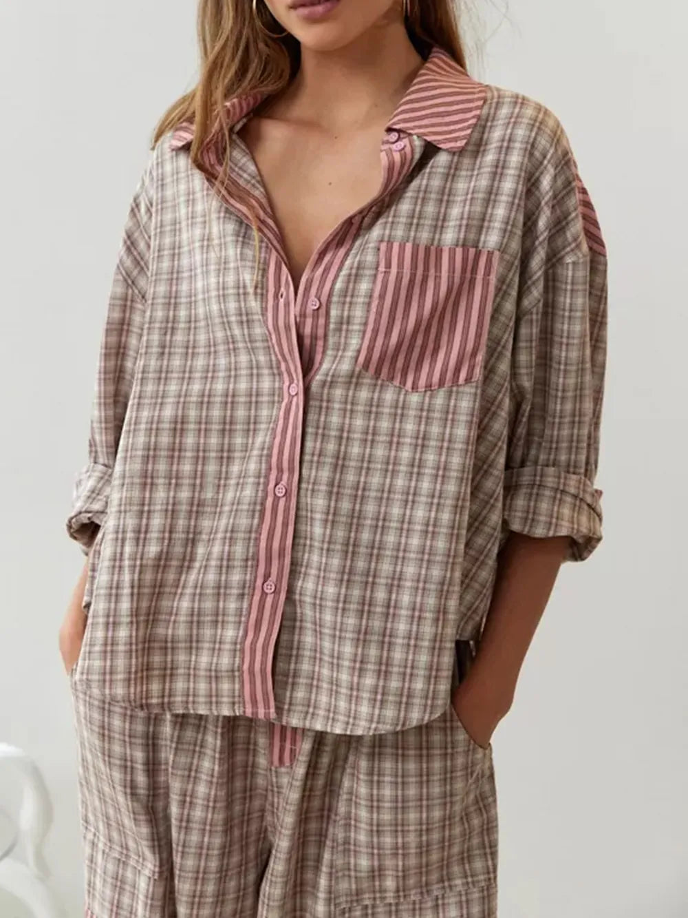 Soleil Women’s Striped Pyjama Set – Oversized Soft Fabric