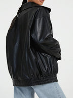 Women’s Bomber Jacket – Oversized Faux Leather Design
