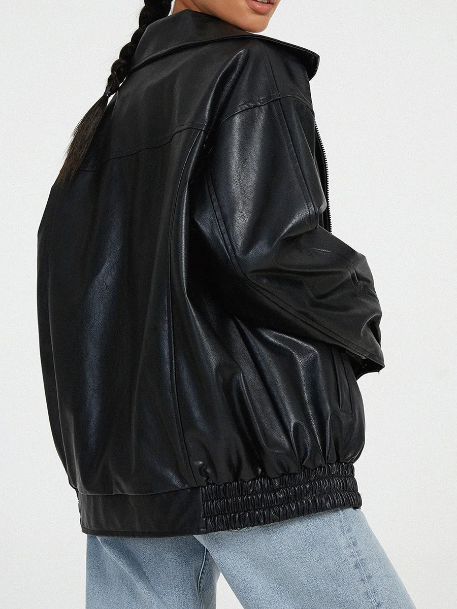 Women’s Bomber Jacket – Oversized Faux Leather Design