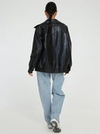 Women’s Bomber Jacket – Oversized Faux Leather Design