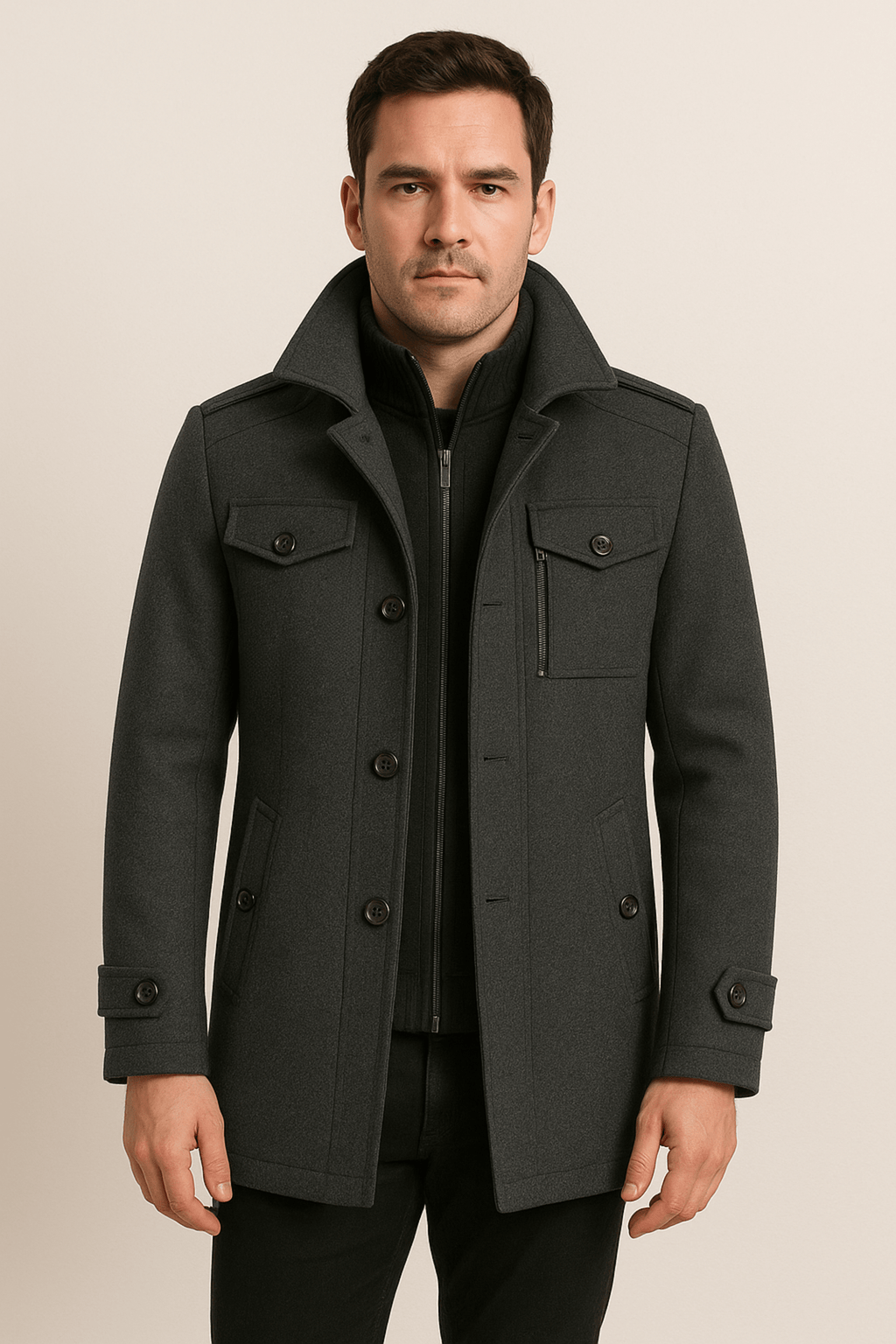 Men’s Structured Winter Coat – Textured Fabric