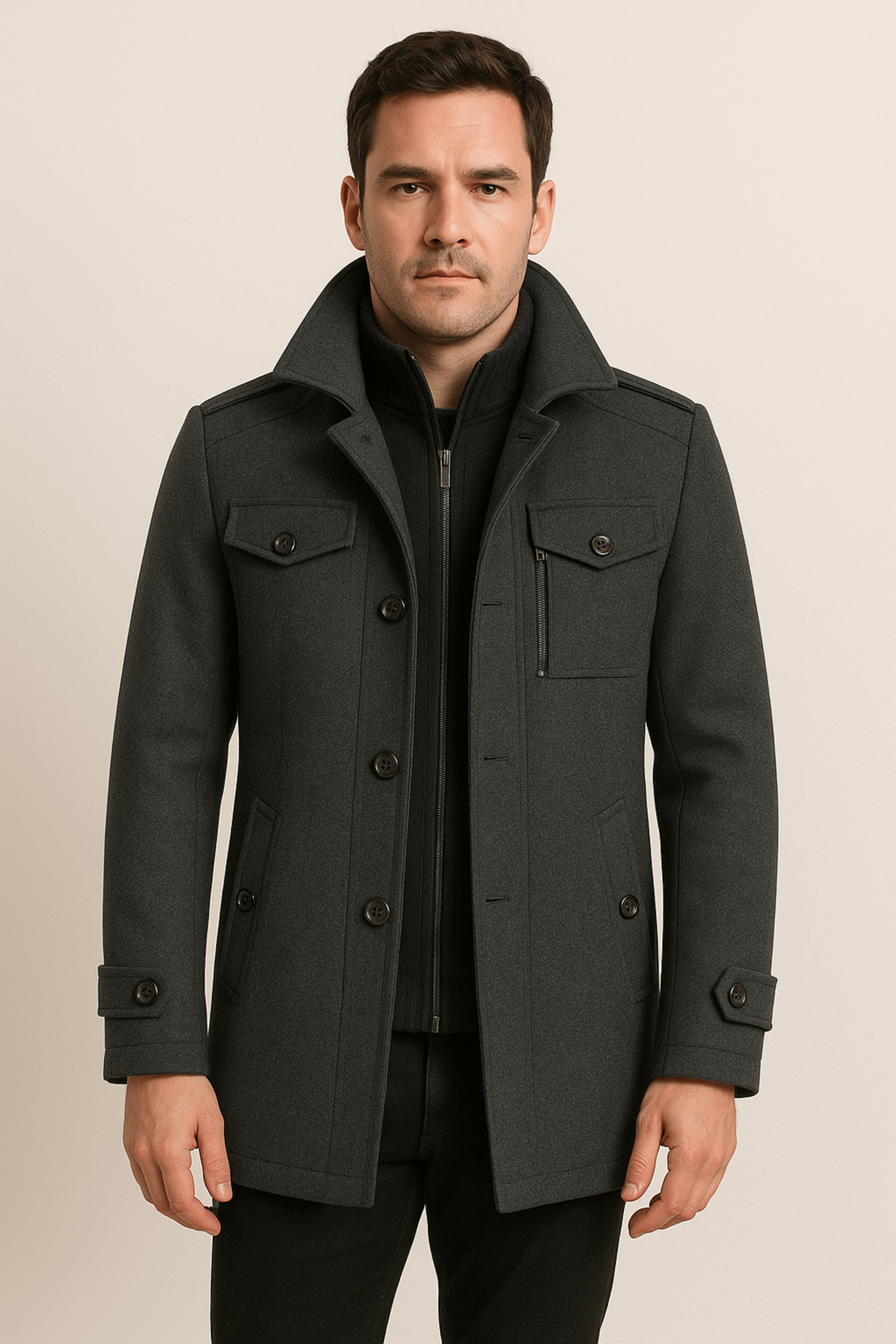 Men’s Structured Winter Coat – Textured Fabric