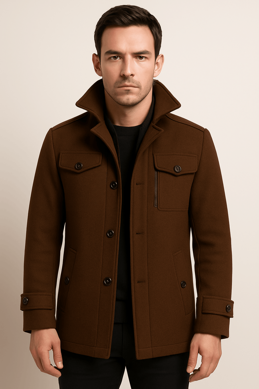 Men’s Structured Winter Coat – Textured Fabric