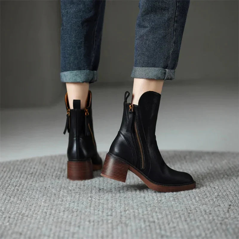 Zara Women’s Black Ankle Boots – Block Heel Design