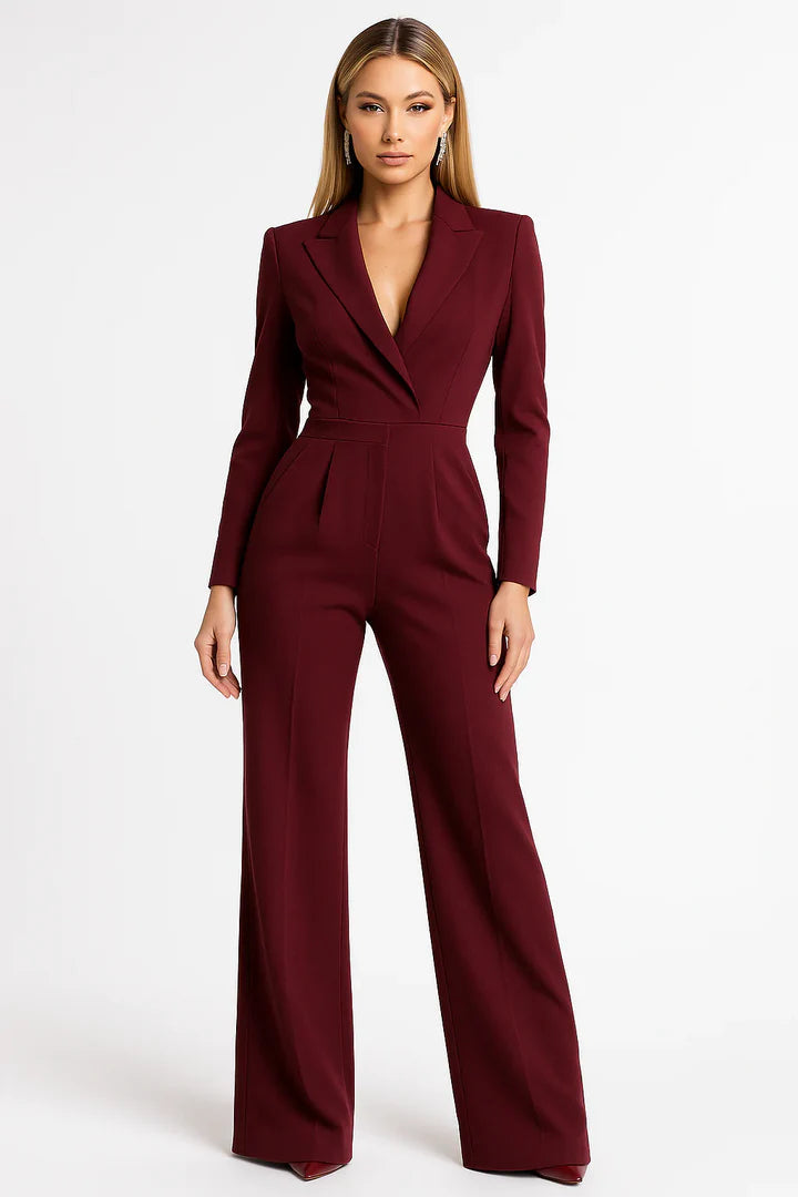 Women’s Jumpsuit – V-Neck Design with Wide-Leg Fit
