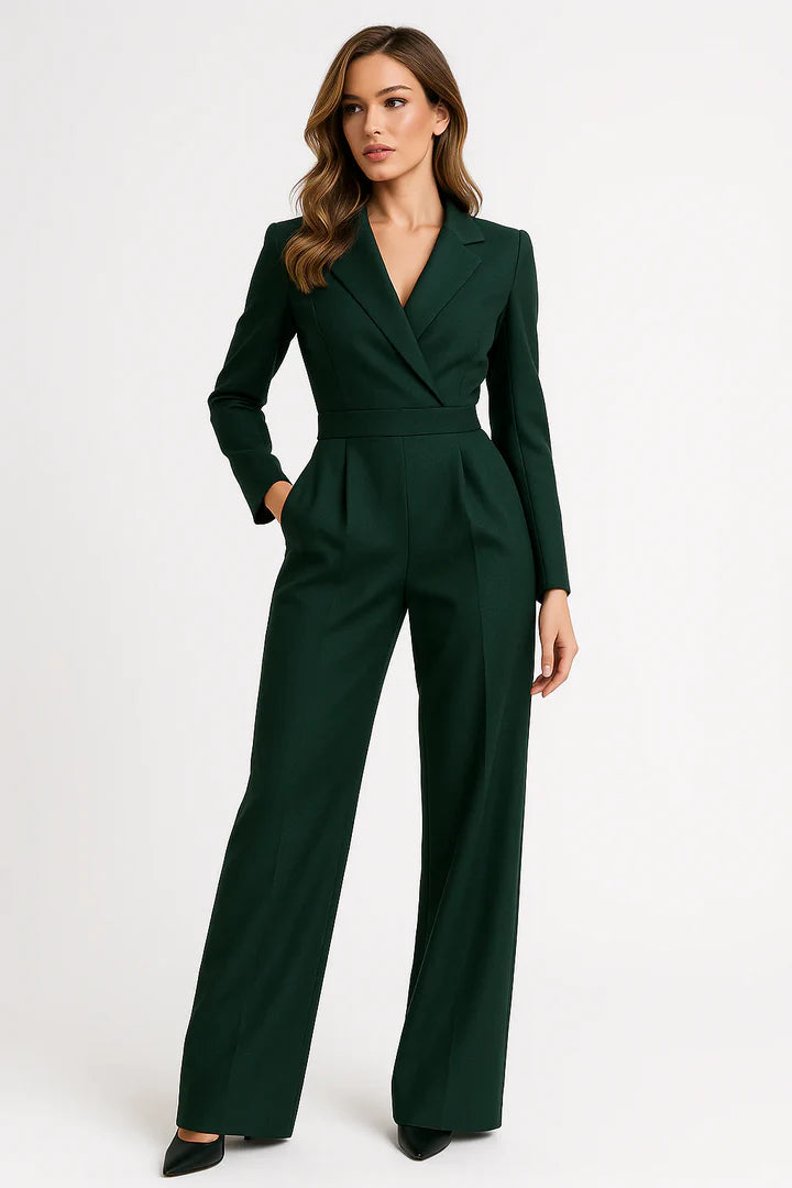 Women’s Jumpsuit – V-Neck Design with Wide-Leg Fit