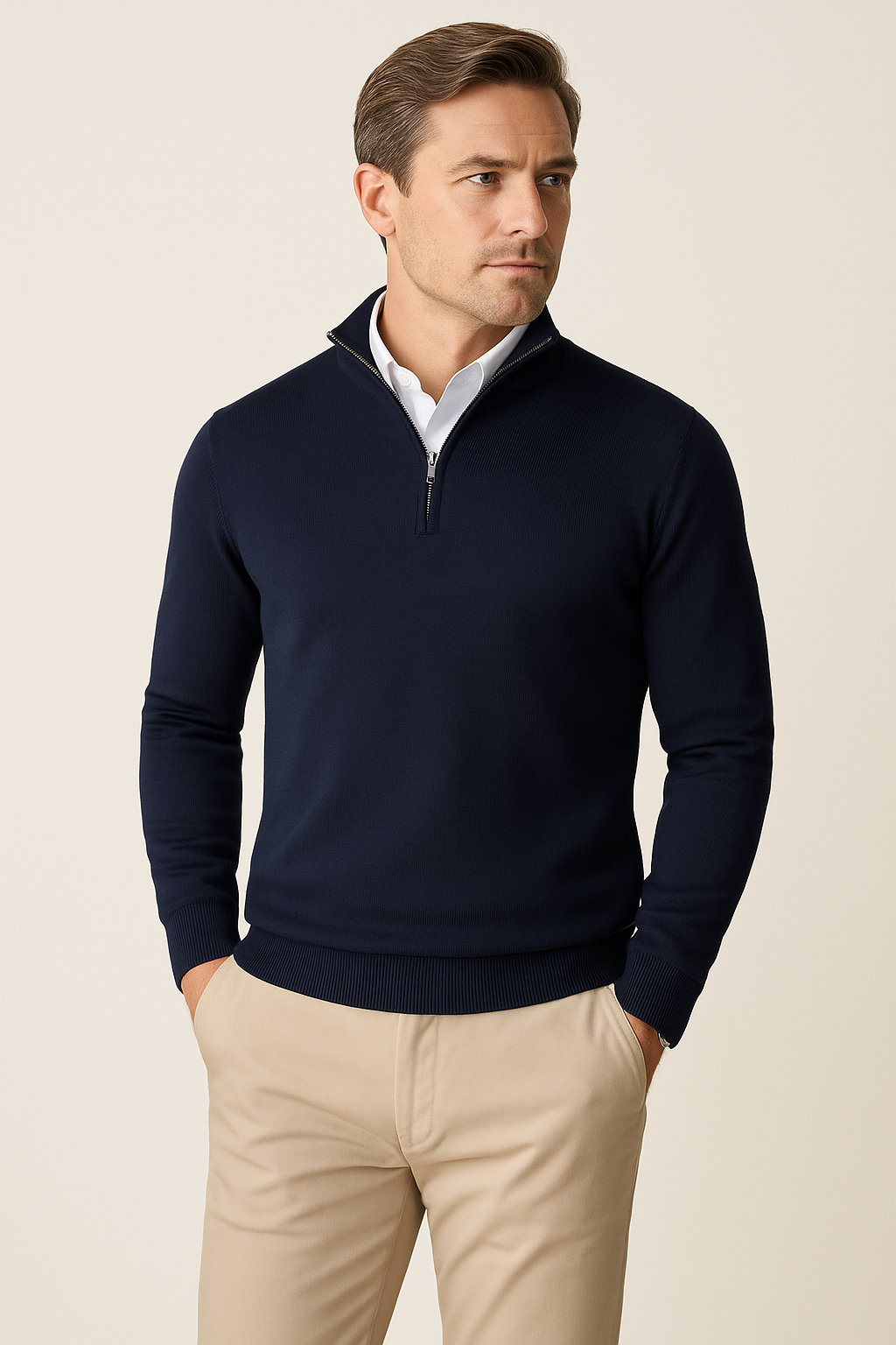 Zara Men’s Quarter-Zip Sweater – Cotton Blend Versatile Design