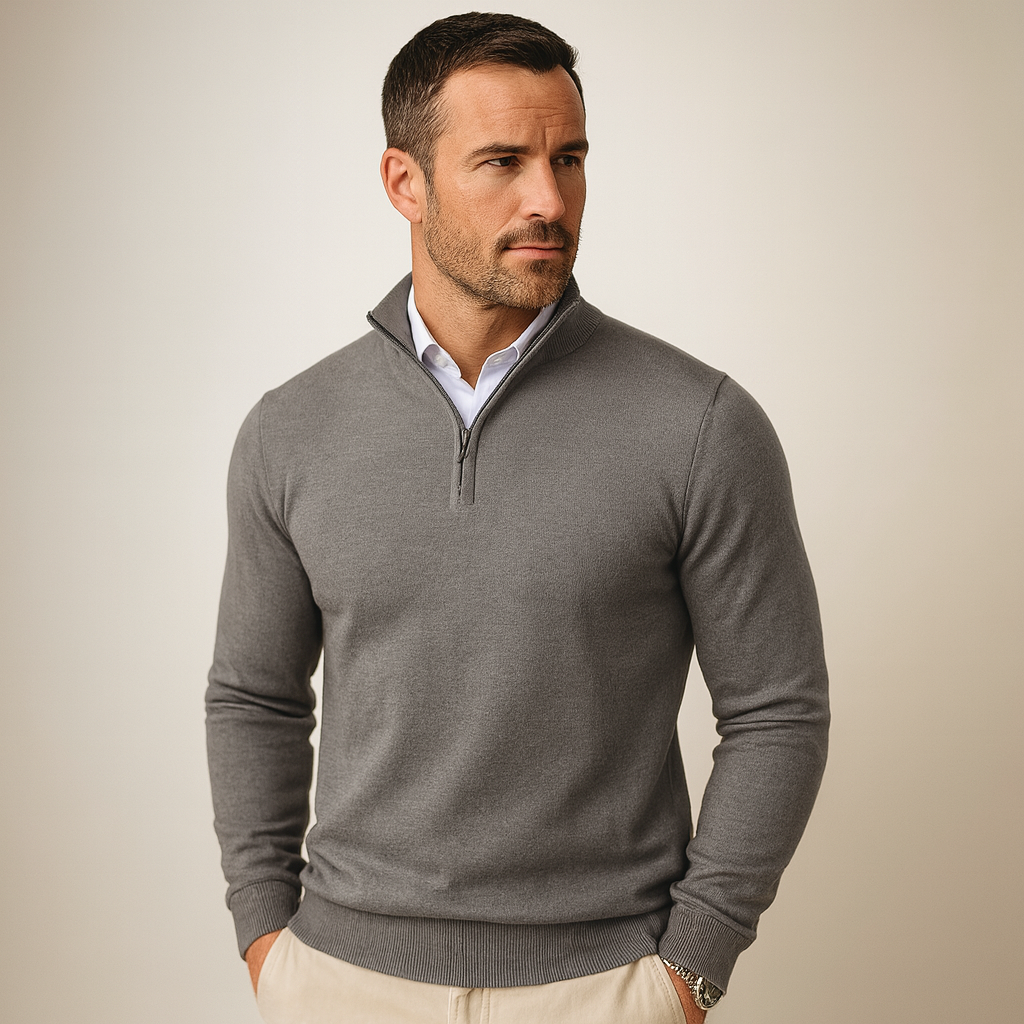 Zara Men’s Quarter-Zip Sweater – Cotton Blend Versatile Design