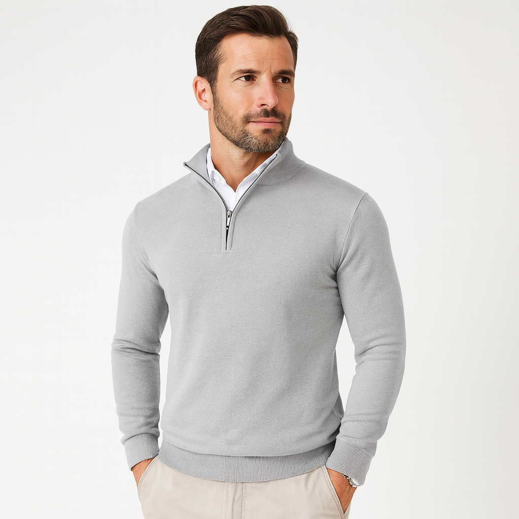 Zara Men’s Quarter-Zip Sweater – Cotton Blend Versatile Design