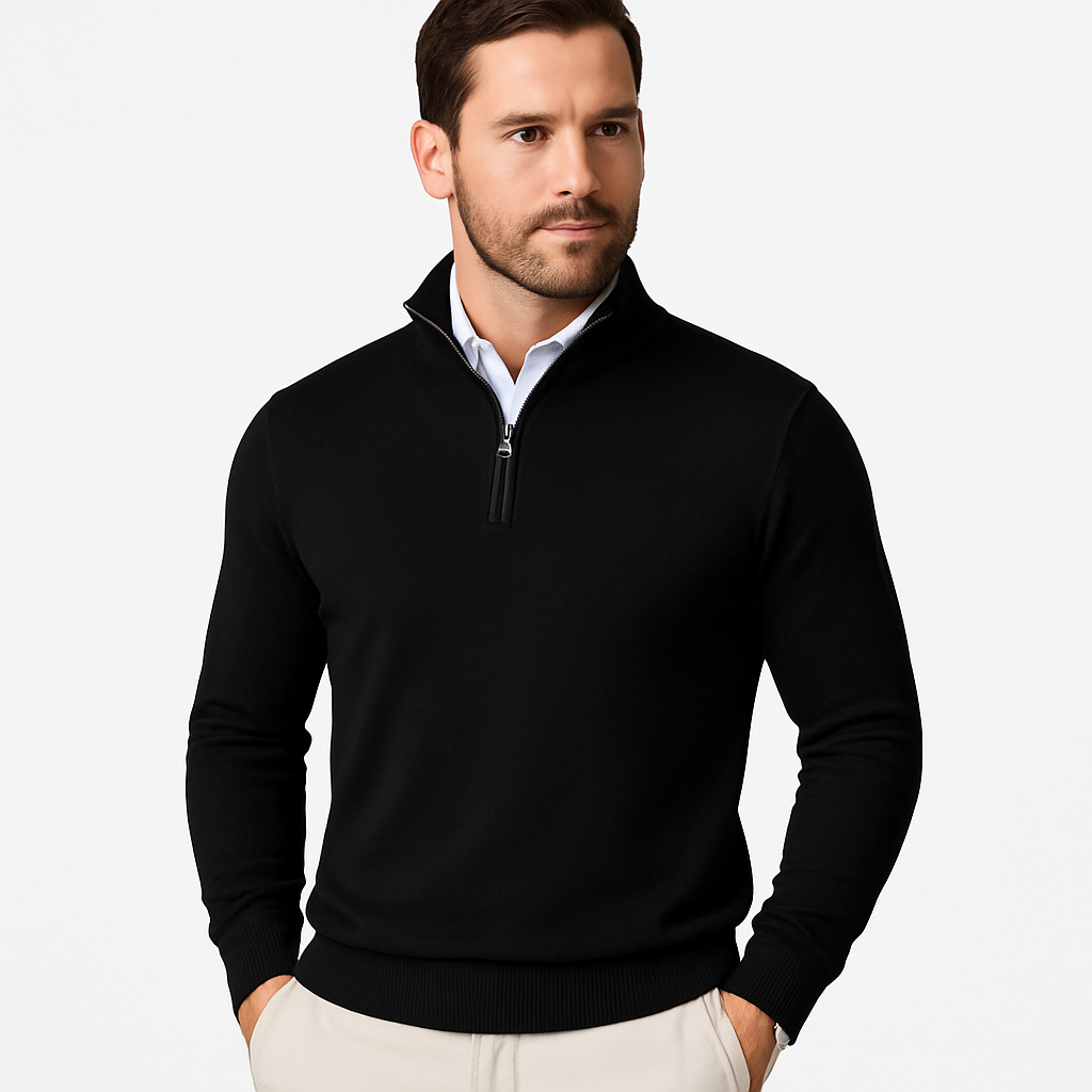 Zara Men’s Quarter-Zip Sweater – Cotton Blend Versatile Design