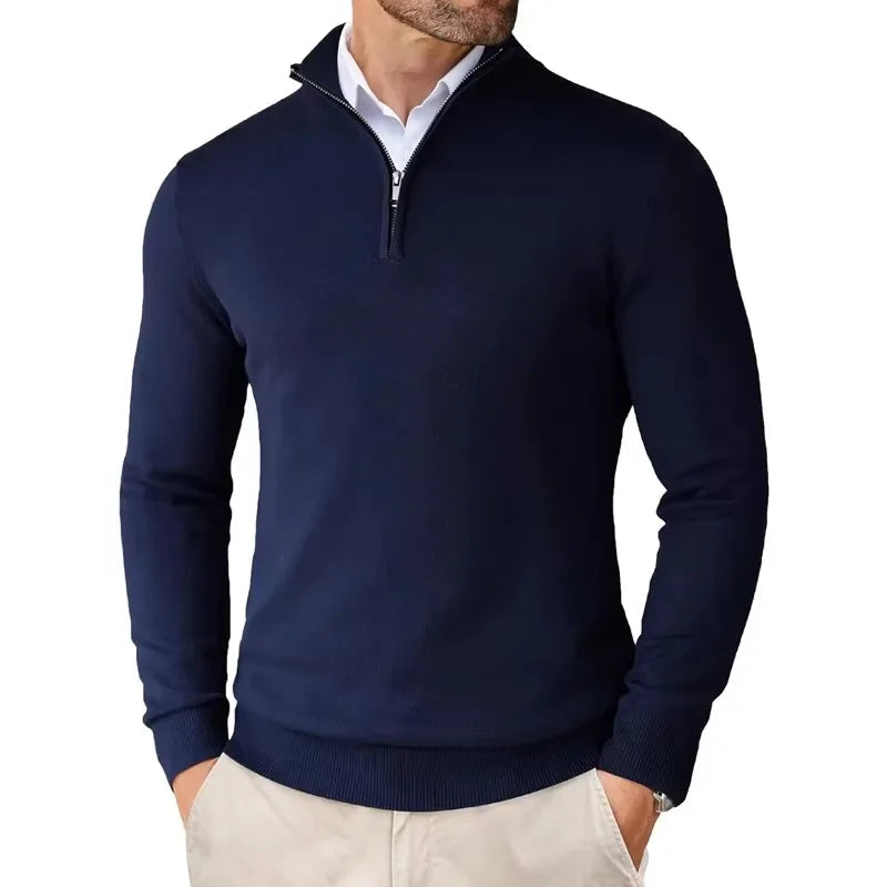 Zara Men’s Quarter-Zip Sweater – Cotton Blend Versatile Design