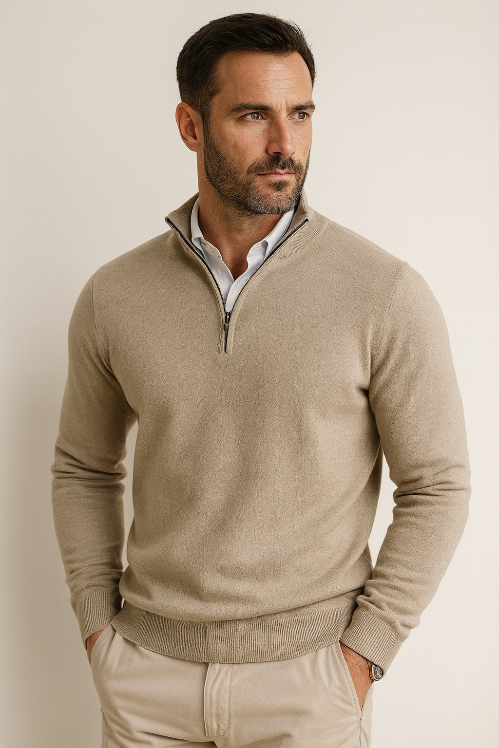 Zara Men’s Quarter-Zip Sweater – Cotton Blend Versatile Design