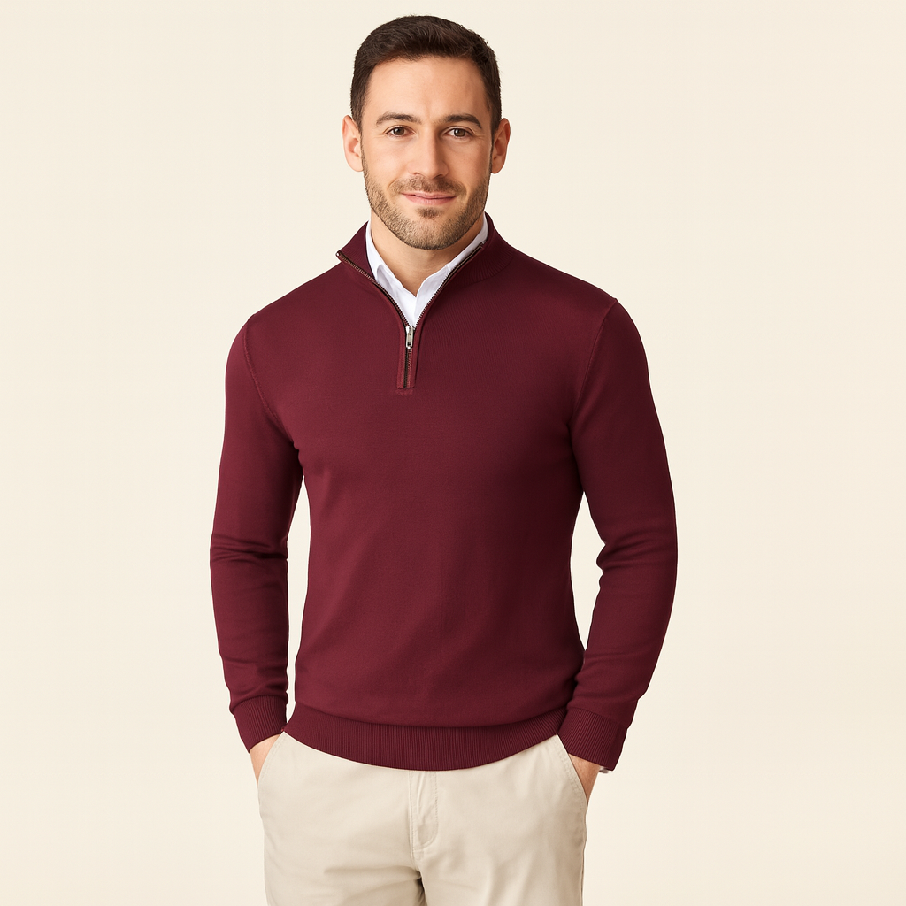 Zara Men’s Quarter-Zip Sweater – Cotton Blend Versatile Design