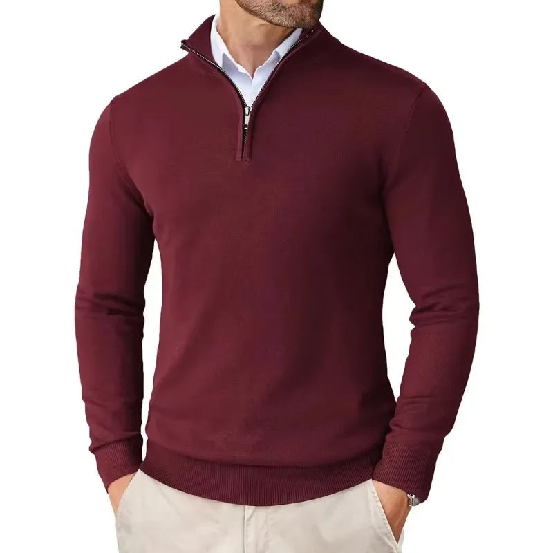 Zara Men’s Quarter-Zip Sweater – Cotton Blend Versatile Design