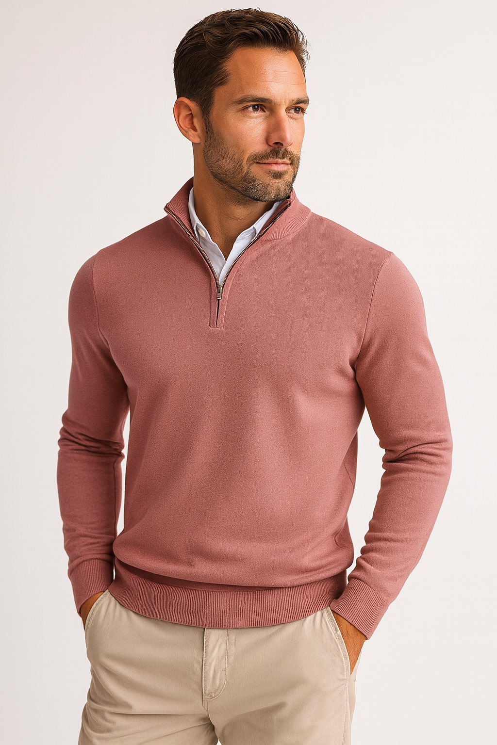 Zara Men’s Quarter-Zip Sweater – Cotton Blend Versatile Design