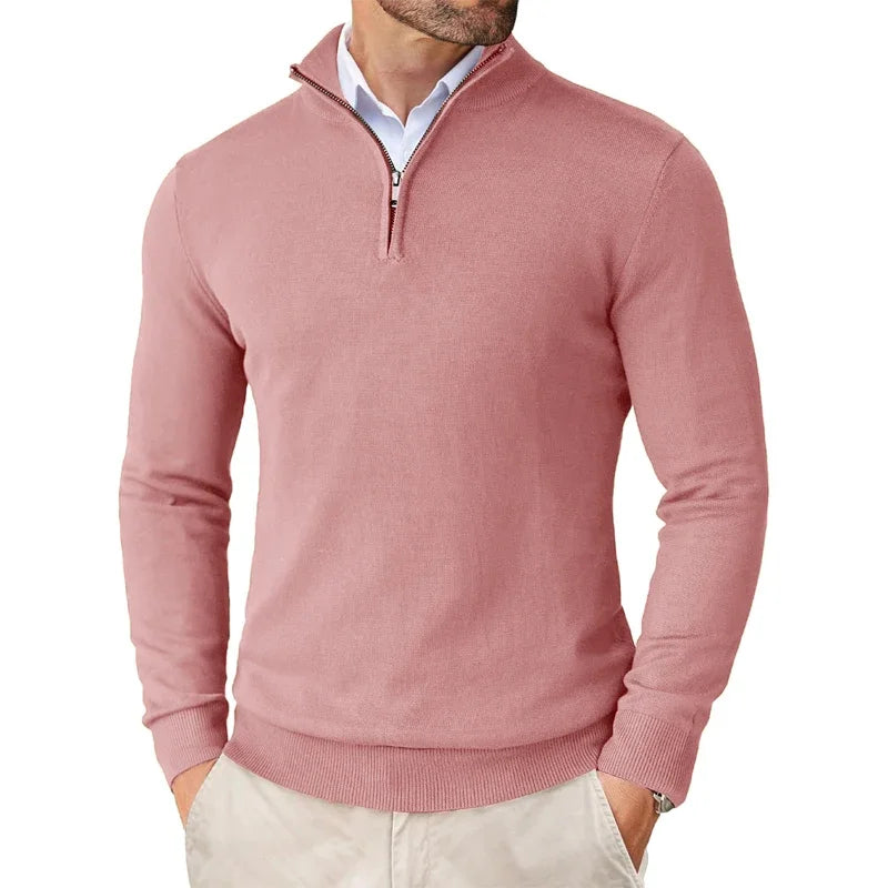 Zara Men’s Quarter-Zip Sweater – Cotton Blend Versatile Design