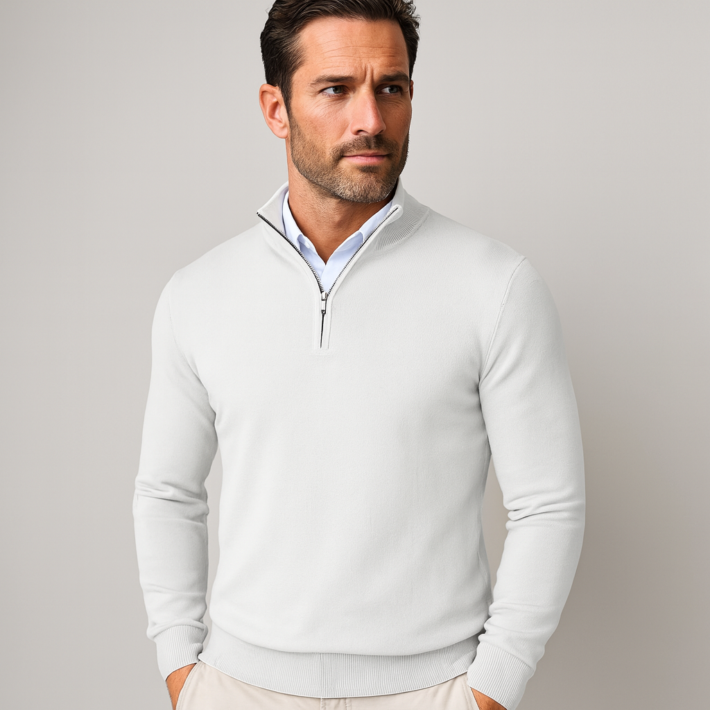 Zara Men’s Quarter-Zip Sweater – Cotton Blend Versatile Design