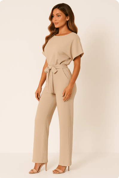 Elza Chic Tie-Belt Jumpsuit – Modern & Flattering Fit